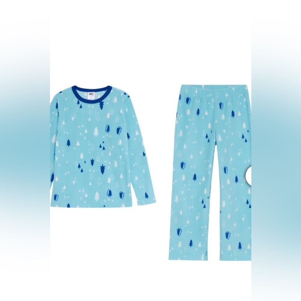 NWT Lands' End Light Blue Kids 3Piece Pajama Set with Dark Blue Robe - Picture 5 of 9